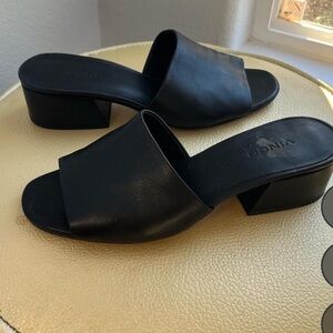 Vince leather Black Slide Sandals with Block Heel Mules shoes
